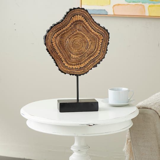 17" Brown Resin Tribal Abstract Carved Sculpture